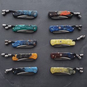 Couteau pliant tactique Epoxy Lock Back, manche coloré, lame en acier inoxydable, ouvert