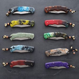 Couteau pliant Epoxy Bowie, manche coloré, lame en acier inoxydable, ouvert