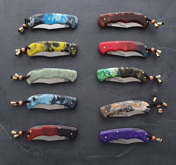 Couteau pliant Epoxy Bowie, manche coloré, lame en acier inoxydable, ouvert