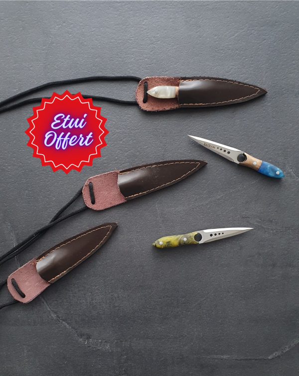 Couteau artisanal de collection avec lames interchangeables et étui en cuir fait main